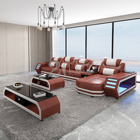 Canapé d'angle en cuir véritable en forme de L, style européen moderne, pour salon intelligent