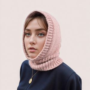 Classique côtelé tricoté capuche écharpe chapeau pour femmes filles épais résistant au froid cagoule <span class=keywords><strong>bonnet</strong></span> extérieur cyclisme cou sport pêche - Product Image 6