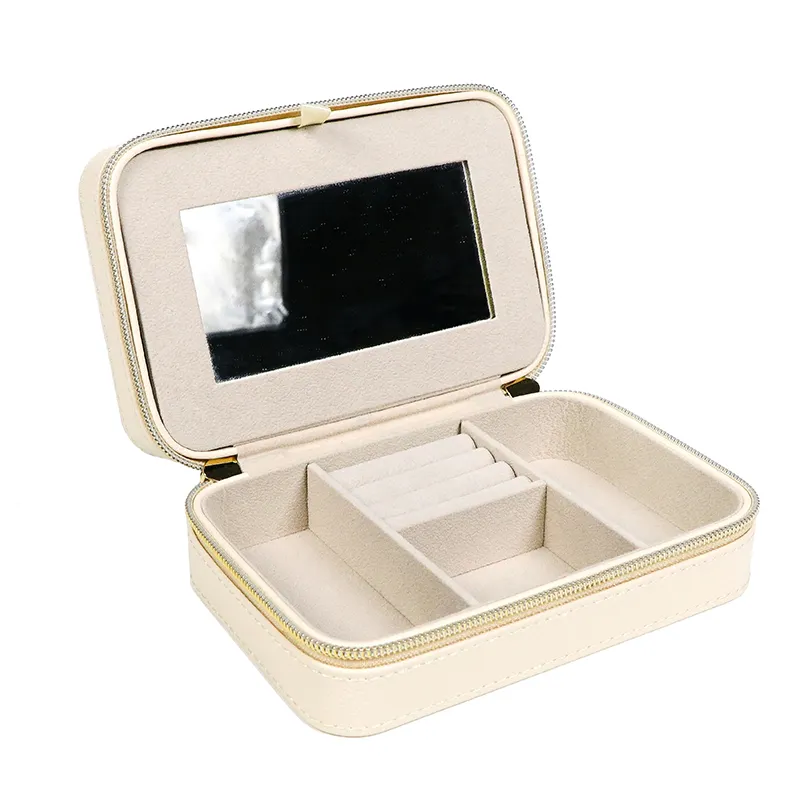 PU Leather White Velvet packaging box Lady Organizer paper jewelry storage box for Rings Earrings Necklace Zipper Closure