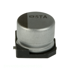 Distribuidor Autorizado de Condensadores CAP ALUM 100UF 20% 10V SMD de Montaje Superficial 100 uF EMVA100ADA101MF55G - Product Image 1