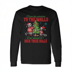 Camiseta de manga larga con estampado navideño de mapache, de algodón, con impresión digital, suave, informal, para adultos. - Product Image 3