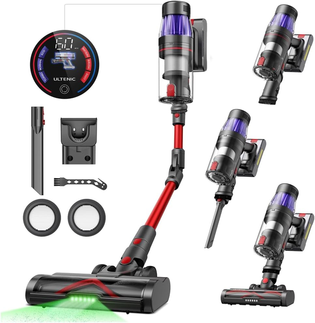 Cordless Vacuum Cleaner 600W 55Kpa, 60Mins, 180° Bendable Wand, Anti-Tangle Brush, Charging Dock for Pet/Hair/Carpet/Floor/Car