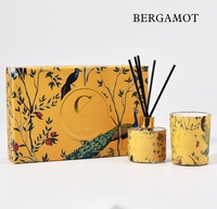 Großhandel Luxus-Heimdekor Reed-Diffusor-Set aus Sojawachs Duftkerze & Aromatherapie-Geschenkbox mit Stäbchenmuster-Design