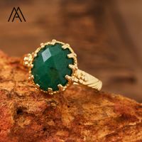 Bagues en pierres précieuses en cristal naturel de 13mm Style classique plaqué or pour cadeau de fête bijoux de haute qualité en gros