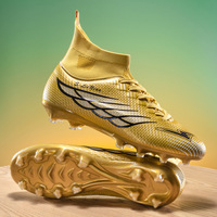 Chaussures de football montantes unisexe, tige en PVC, semelle extérieure en caoutchouc, crampons longs, antidérapantes, durables, modèle F2002, vente en gros usine