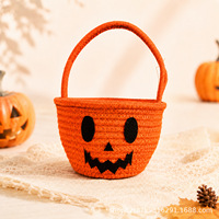Panier à bonbons d'Halloween pour enfants, sac à sucre portable en corde de coton tressée, forme ronde, pour le rangement