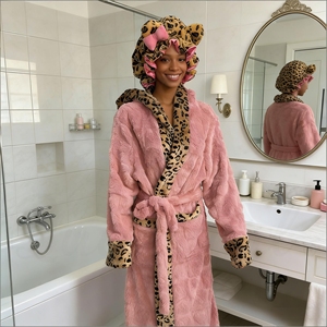 Manufacturer's Made Custom Logo Women's Fluffy Super Soft Fleece Plush <strong>Bathrobe</strong> for Hotels &amp; Spas - Product Image 1