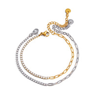 Joyería para Mujer, Brazalete de Acero Inoxidable con Cadena de Eslabones y Diamantes de Imitación, Alto Valor Estético, Sensación de Lujo Ligero y de Alta Gama
