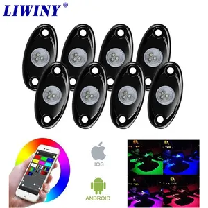 Liwiny lampu mobil Led 2 inci, lampu Rock Led Rgb tanpa kabel aplikasi telepon Underglow Rgb lampu Rock untuk truk Off-road