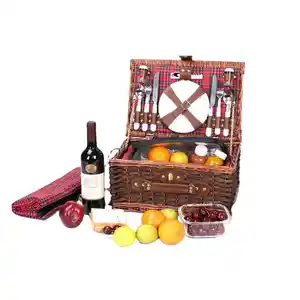 Wicker woven picnic basket with handle Wine Cooler basket Delivery Bag Insulated Can keep hot or cool
