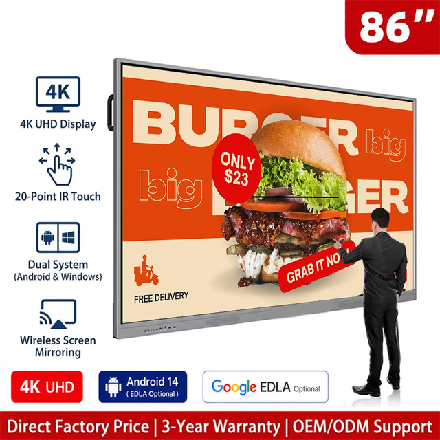 65 75 86 Inch 4K HD LCD LED Monitor All in One Interactive Whiteboard Digital Touch Screen Smart Board for Classroom