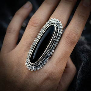 Black Onyx Bezel Setting 925 Sterling <b>Silver</b> Handmade Boho <b>Statement</b> Promise <b>Ring</b> for Women Natural Oval July Birthstone Party - Product Image 2