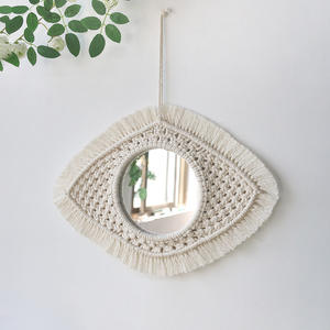 Miroir mural suspendu en macramé, style Boho, avec perles rondes en bois, décoration d'intérieur moderne, pour cadeau - Product Image 2