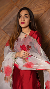 Dernier arrivage Costume en taffetas de soie marron Phool avec impression numérique Ensemble Dupatta en organza avec costume en soie taffetas de tailles multiples - Product Image 6
