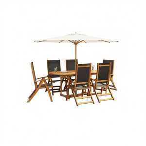 Ensemble de jardin en teck avec table et 6 chaises, bois fini huilé, mobilier d'extérieur, design contemporain - Product Image 1