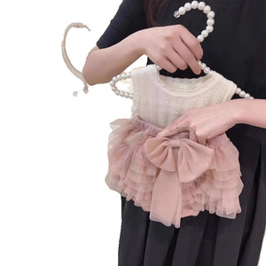 Tongxingyuan Girls Summer Tutu Skirt Pants Set Mesh Cake Skirt Vest Shorts A-Line Solid Color Cotton Outfit - Product Image 5