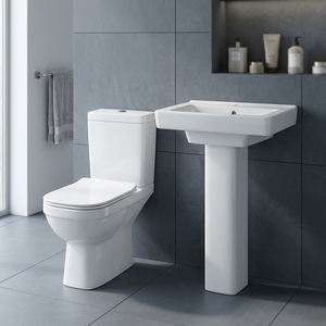 WC à double chasse en deux parties avec lavabo demi-pied en céramique, ensemble sanitaire pour salle de bain - Product Image 6