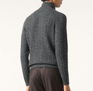 <span class=keywords><strong>Pull</strong></span> en cachemire <span class=keywords><strong>torsadé</strong></span> à <span class=keywords><strong>col</strong></span> épais pour <span class=keywords><strong>homme</strong></span>, avec logo personnalisé, style Treccia, avec demi-fermeture éclair - Product Image 2