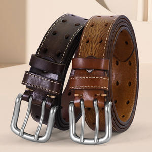 Cinturón de Cuero Vacuno de Primera Calidad Tiyo para Hombre, Estilo Vintage, Hebilla Plateada, Cuero Genuino Duradero, Cinturón Trenzado de 3.5 cm para Jeans - Product Image 1