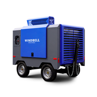 Compresseur d'air à vis diesel portable 4 roues 460 CFM 145 PSI pour l'exploitation minière, fabriqué en Chine