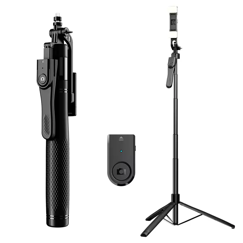 Teléfono con trípode de palo Selfie súper largo de 2,15 metros para Vlog/selfie/video K29 360 grados aluminio retráctil todo en uno 446 gramos