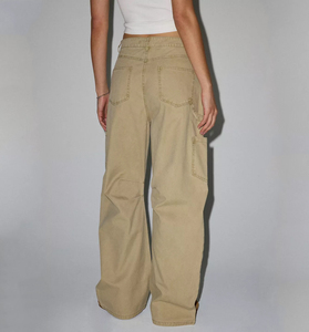 Customizable ODM High Quality <strong>Women</strong> <strong>Khaki</strong> Summer Breathable Vintage Washed Multi Flap Pocket Loose Wide Leg <strong>Cargo</strong> <strong>Pants</strong> - Product Image 3