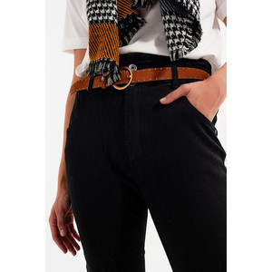 Jean droit taille haute en papier extensible noir - Product Image 2