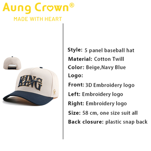 Gorra de Béisbol Personalizada de Alta Calidad de 5 Paneles, Gorras con Letras Bordadas en 3D, Logotipo en Relieve, Gorra de Béisbol de Dos Tonos con Cierre a Presión para Hombre - Product Image 2