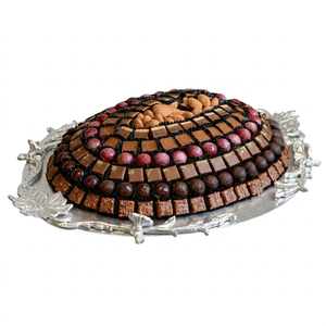 Bandeja de Lujo para Guardar Chocolate, Plato Ovalado Plateado con Borde de Hojas Florales, Bandeja para Servir Dulces Gourmet, Suministro al por Mayor - Product Image 1