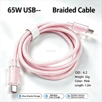 Câble USB C Premium 65W PD à charge rapide, en nylon tressé durable, pour synchronisation des données, compatible avec les appareils iOS et Android