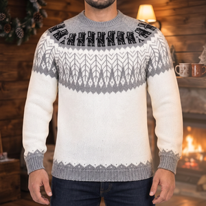 Suéter de Invierno para Hombre, Tejido con Mezcla de Lana de Alpaca, Diseño Geométrico, Agradable al Tacto - Product Image 3