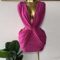 ZHEZHE - Boutique de vêtements d'été tendance - Robe mini sexy à col en V profond sans manches - Robe mini élégante à découpes