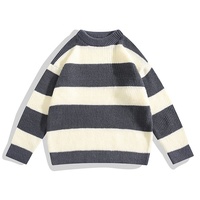 Pull en tricot à col rond 100% coton pour hommes, pull à rayures, design surdimensionné, anti-rides et respirant pour l'hiver
