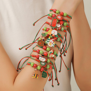 Fashion Jewelry Christmas Charm <b>Bracelets</b> Red Green Woven <b>Rope</b> Santa Reindeer Snowman Unisex Gift Jewelry - Product Image 3