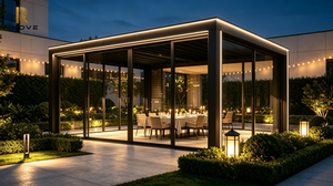 Pergola autoportante moderne en aluminium RKOVE RK-C3 avec toit à lames orientables et enclos en verre pour terrasse nocturne - Product Image 5