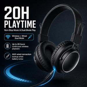 Casque audio sans fil pliable en cuir noir, stéréo, pour téléphone portable et PC - Product Image 6