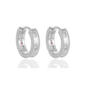 WMEA776 Boucles d'oreilles créoles CZ Rope Edge Chunky Hoops Boucles d'oreilles en argent sterling plaqué or avec zircon cubique. - Product Image 2