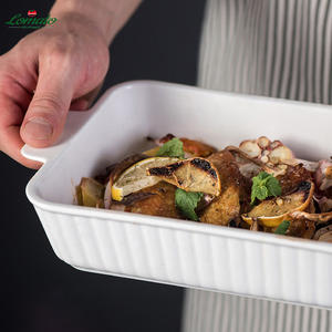 Bandeja rectangular de cerámica para hornear con doble asa, textura vertical acanalada, vajilla de porcelana para restaurante, hotel, horno, venta al por mayor - Product Image 2