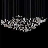 Nordic Light Luxury Villa Atmosphere High Living Room Art Modeling Leaves Glass Lighting