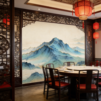 Papier peint mural 3D en relief bleu or montagne, imperméable, pour hall d'hôtel, salle de bain