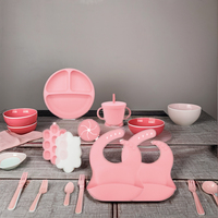 Logo personnalisé Ventouses puissantes sans BPA Produit en silicone pour bébé Ensemble d'alimentation 13 pièces pour bébé Cuillère souple Fourchette avec sucette