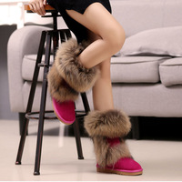 Bottes d'Hiver Fourrées en Vrai Raton Laveur Grandes Tailles pour Femmes, Bottes Décontractées Chaudes en Cuir Véritable pour la Neige 2020