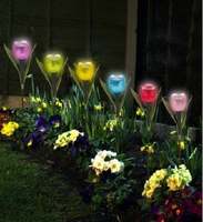 Offre Spéciale tulipe Pelouse lampe LED lumières EXTÉRIEURES solaire jardin lumière Tulip Paysage fleur lampe participation lumières