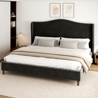 Lit moderne en velours capitonné, pliable et réglable, taille king, avec ports USB, design écologique et gain de place, couleur beige émeraude