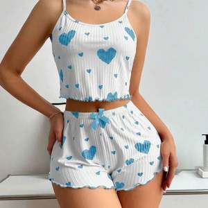 Ensemble de pyjama pour femmes, vêtements de nuit, 2 pièces, débardeurs courts et shorts, tailles S M L, blanc, respirant, doux, décontracté, imprimé Love - Product Image 3