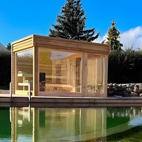 Sauna infrarouge électrique extérieur moderne et spacieux en cèdre rouge premium avec façade en verre, contrôle numérique LED, douche intégrée, spa relaxant pour la maison