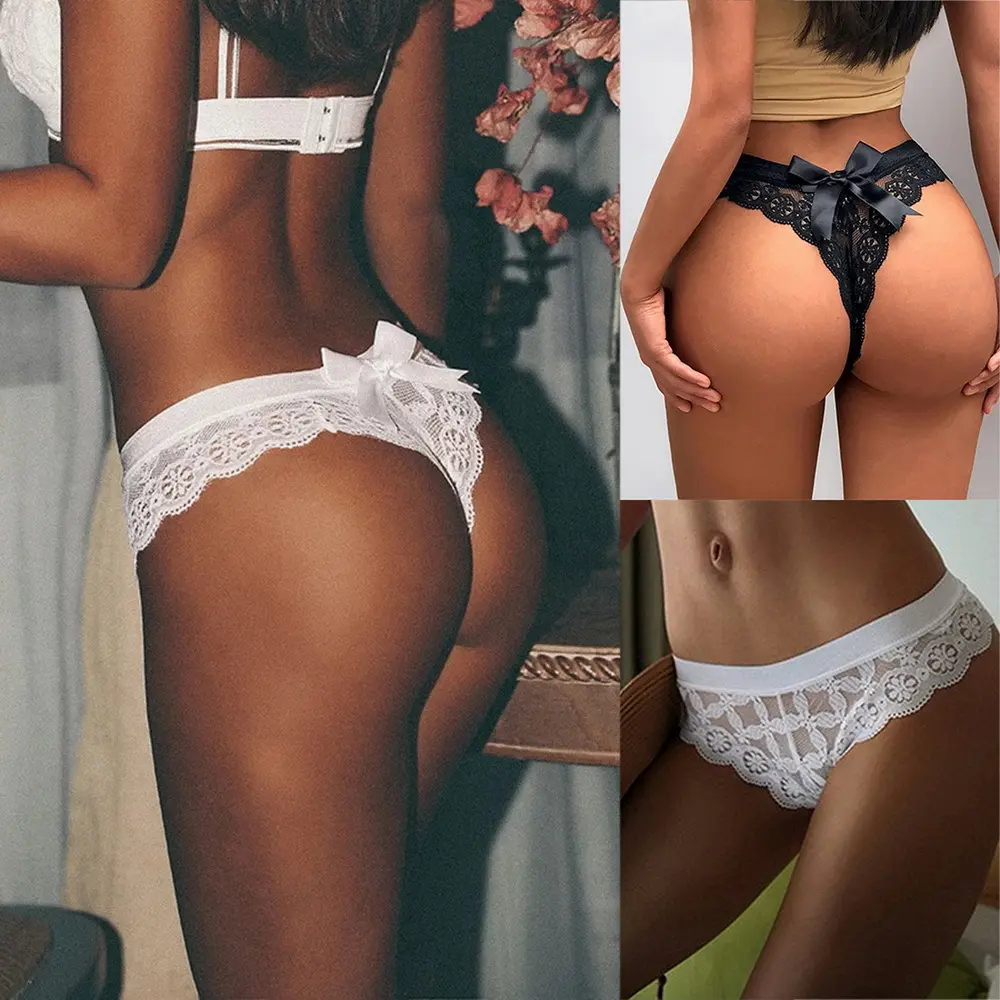 wholesale hot selling women's panties with lace sexy black see-through thongs plus size young girls stylish underwear