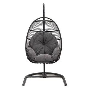 Fauteuil suspendu pliant d'extérieur en rotin, chaise balançoire en forme d'œuf avec coussin et oreiller - Product Image 4