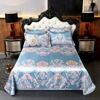Soldes Exceptionnelles Ensemble de Draps Plats Coréens Trois Pièces en Soie Glacée Rafraîchissante pour l'Été, Design Floral Lavable, Taille King, Accessoire de Massage pour Lit