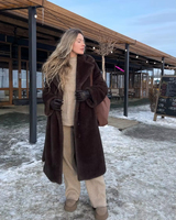 Manteau long ample en fausse fourrure vintage marron de qualité supérieure, ceinture tissée, parka chaude et confortable pour l'hiver, inspiration mode